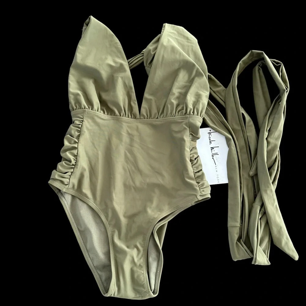 NWT Nicole Miller Women’s Medium Green One Piece Design Your Own Look Plunge New